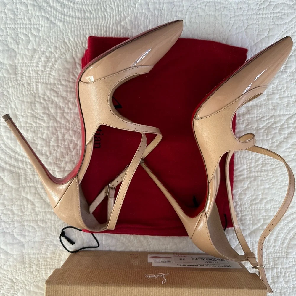 Christian Louboutin Nude Patent Leather Pointed Toe Heels